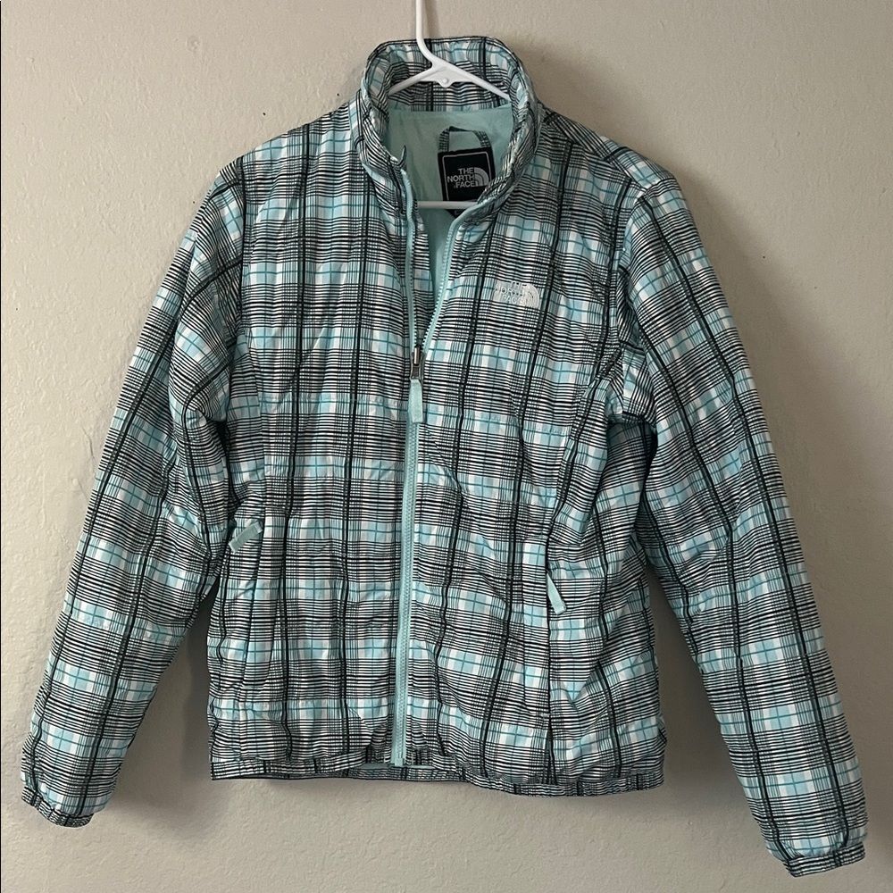 Like New! The North Face Women's Green and White Plaid HyVent Jacket in Size M